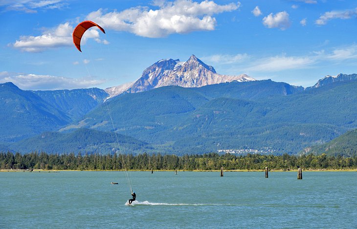 A kiteboarder at the Spit