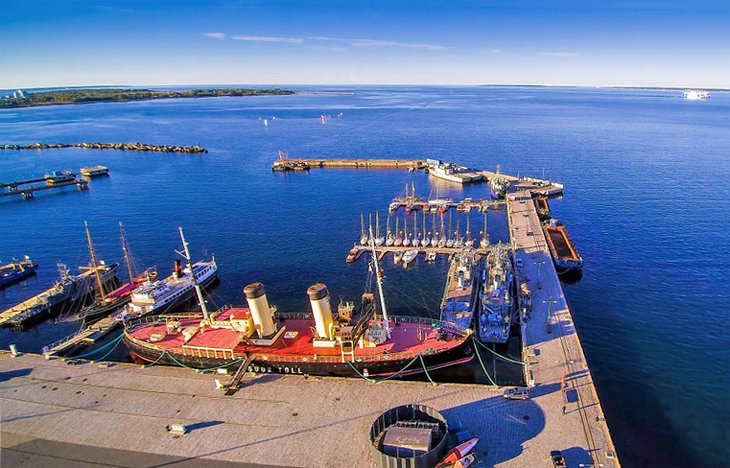 Aerial view of the Suur Tõll icebreaker at the Lennusadam Seaplane Harbour