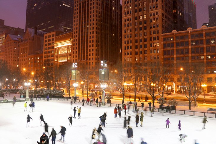 Ice skating in the winter in Chicago