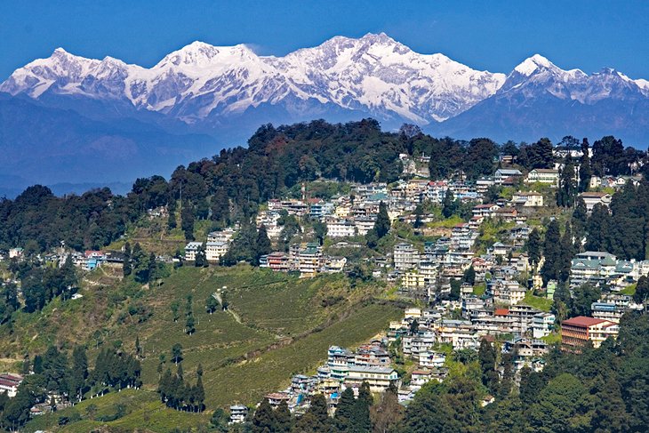 Darjeeling with snow-capped Khangchendzonga Mountain in the distance