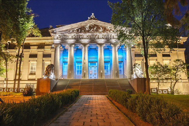 The National Art Museum of Ukraine illuminated at night