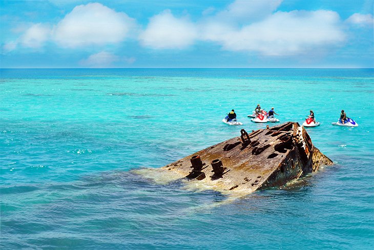 Partially submerged shipwreck in the waters off Bermuda