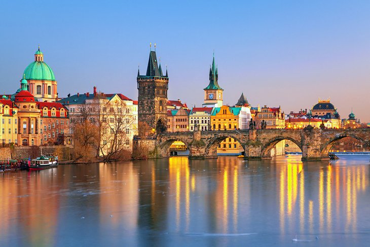 Winter sunset in Prague