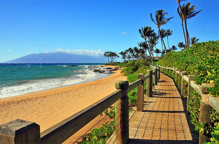 Wooden boardwalk on Wailea Beach