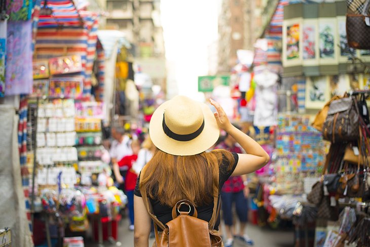 Woman at a street market in Hong Kong