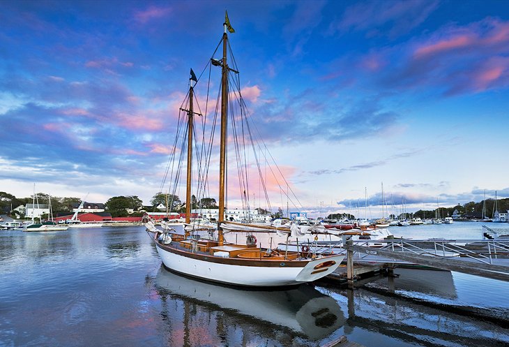 Sailboat at sunset in Camden, Maine