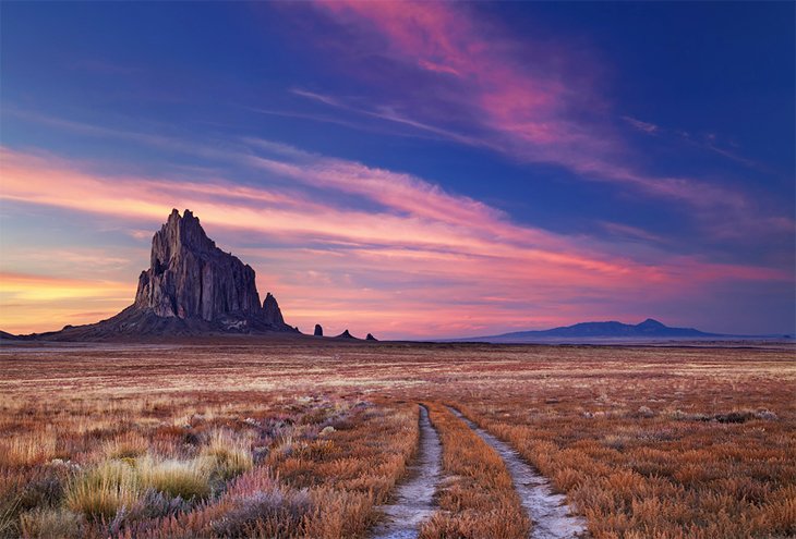 Shiprock at sunset