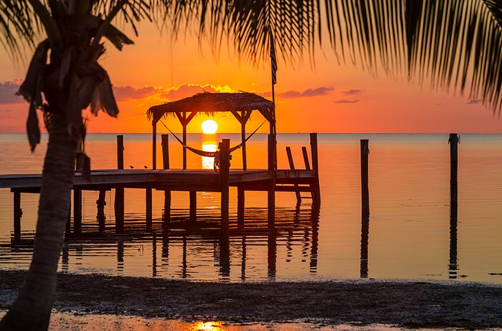 Sunrise over a dock in Key West