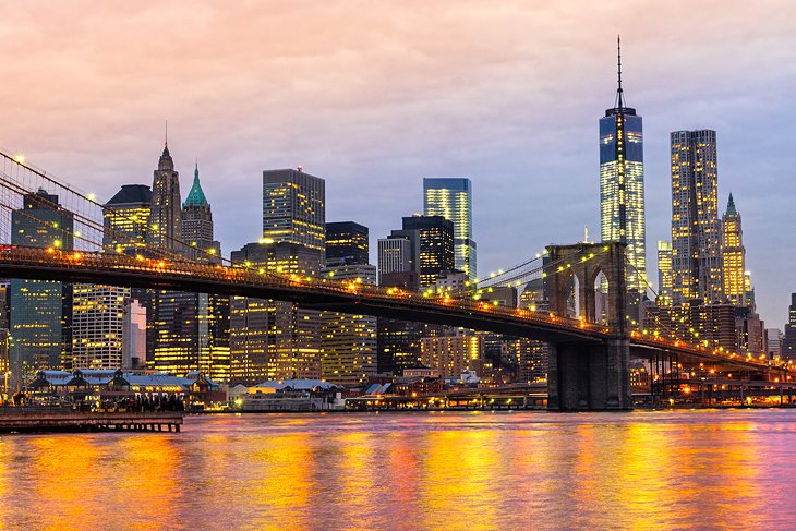 Brooklyn Bridge and the lights of New York