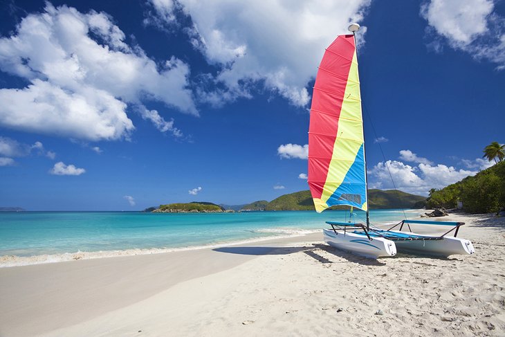 Sailboat on the beach in Cinnamon Bay