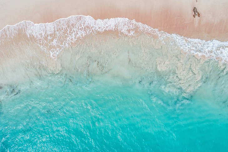 Aerial view of a pink-sand beach in Bermuda