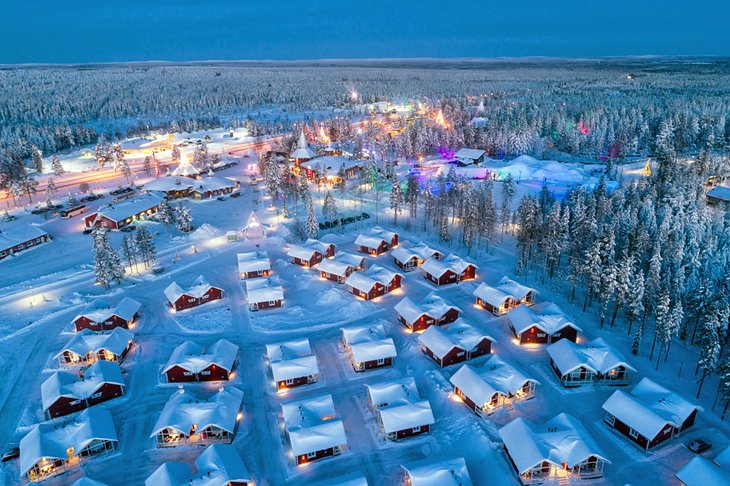 Aerial view of Santa Claus Village in Rovaniemi, Finland