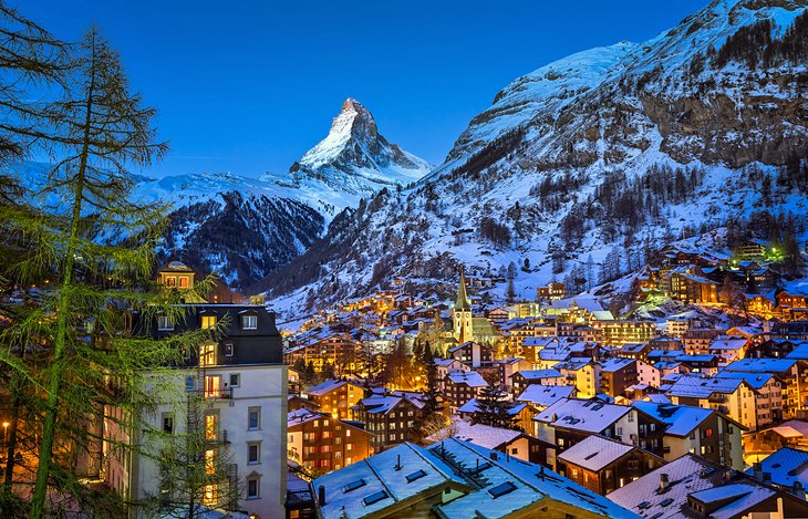 View of Zermatt and the Matterhorn at dawn