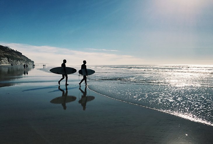 Surfers on the beach in San Diego