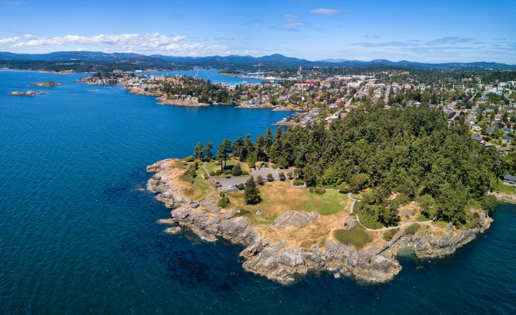 Aerial view of Saxe Point Park and Victoria