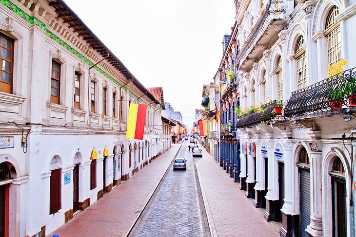 Street in Cuenca with festival flags