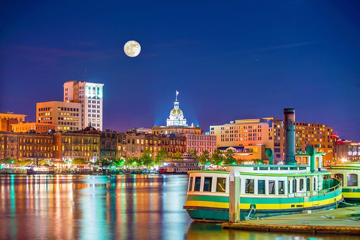 Nighttime along the Savannah riverfront