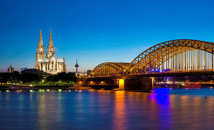 Cologne Cathedral and the Rhine River at night