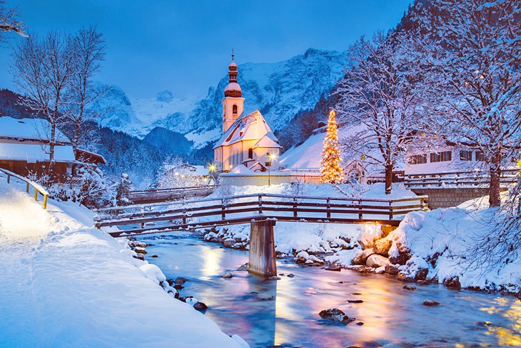 Parish Church of St. Sebastian in Ramsau during the winter