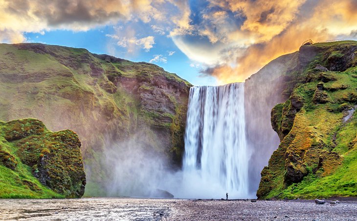 Skogafoss waterfall at sunrise