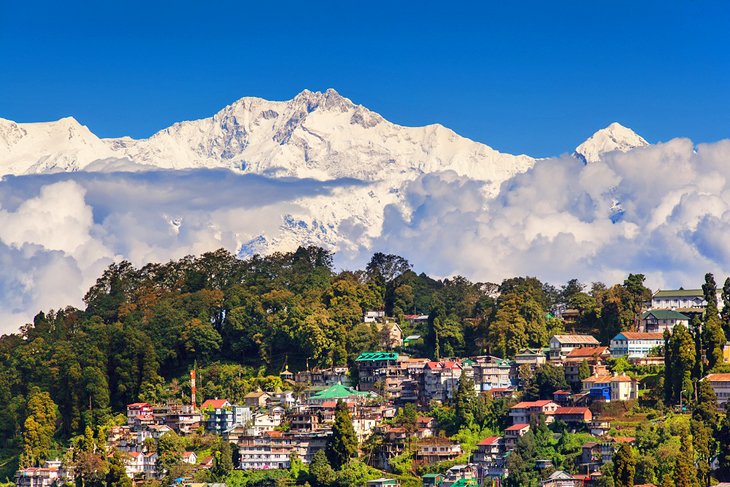 Darjeeling with the Himalayas in the distance