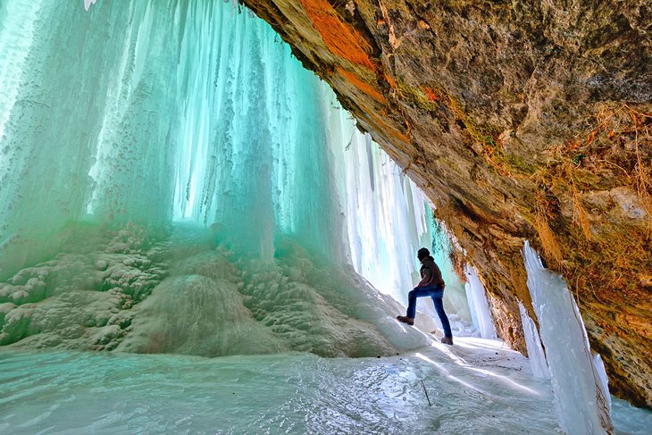 Munising Caves with dramatic ice in the winter