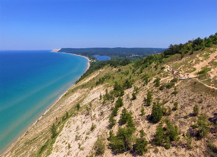 View from the boardwalk at the Empire Bluffs Nature Preserve