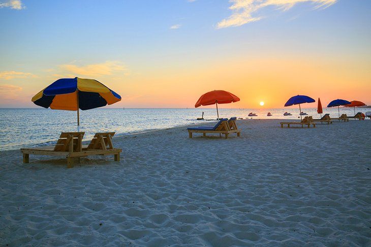 Sunset along the Gulf Coast shoreline at Biloxi Beach