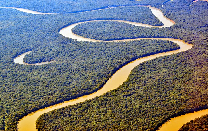 Aerial view of the snaking Mississippi River