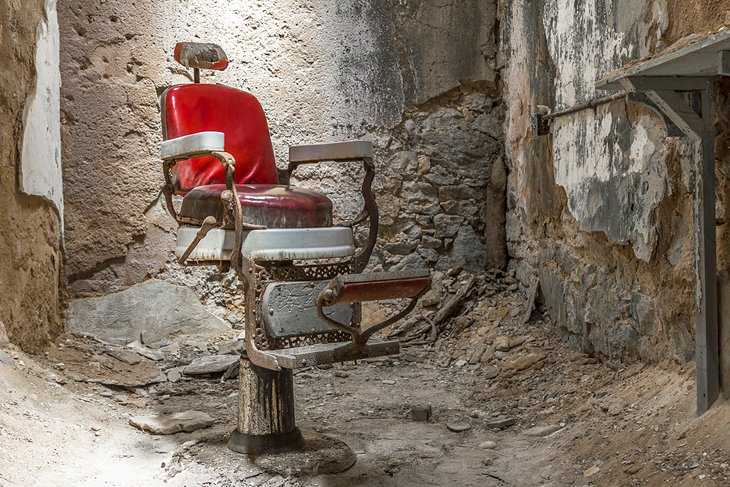 Barber's chair in a cell at the Eastern State Penitentiary
