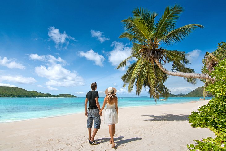 Couple enjoying their honeymoon in the Seychelles