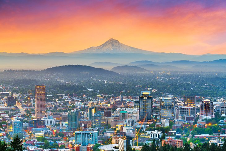 Portland and Mount Hood at dawn