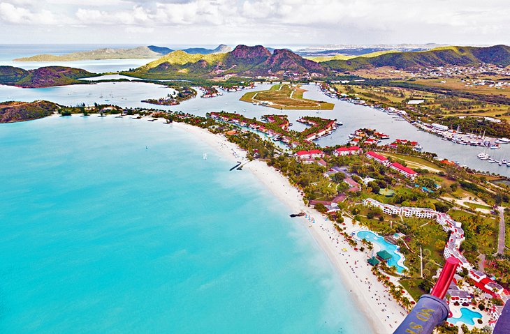 Aerial view of Jolly Beach and Jolly Harbour