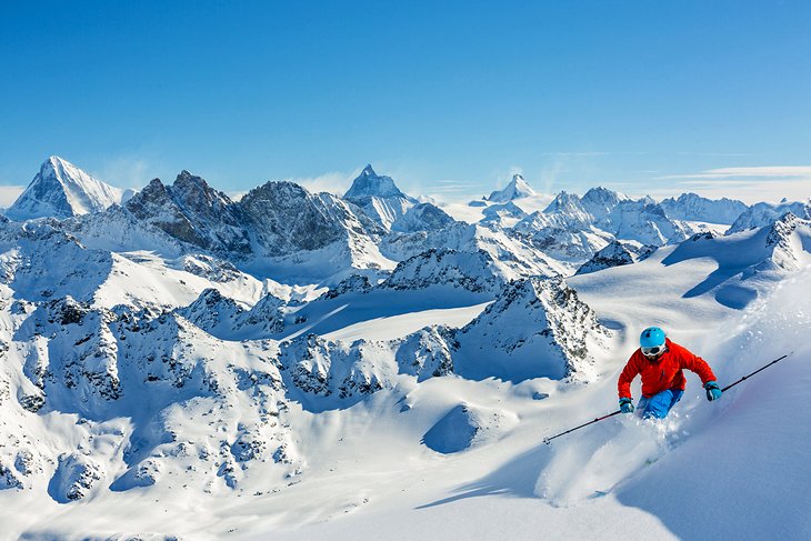 Skiing fresh powder in Switzerland