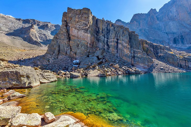 Chasm Lake at the base of Longs Peak