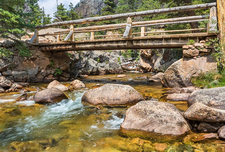 A footbridge on the Fern Lake Trail over the Big Thompson River