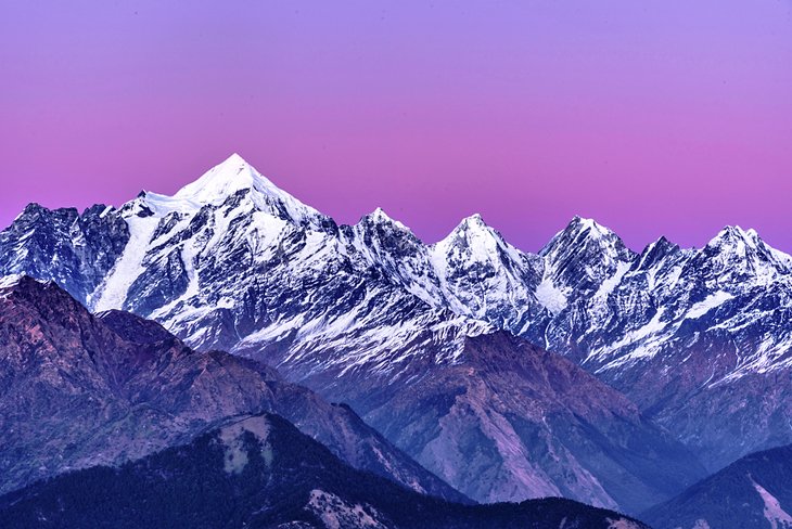 Snow capped Himalayan peaks in Uttarakhand, India