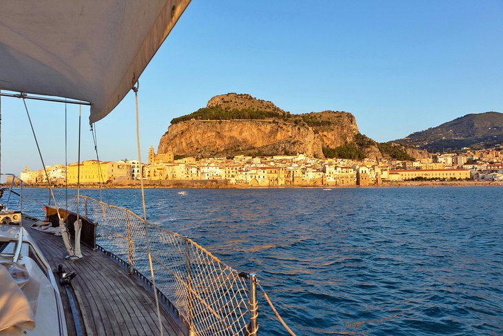 View of Cefal&ugrave; from a sailboat