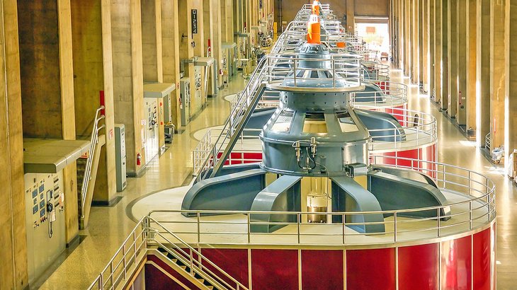 Huge turbines that create energy inside Hoover Dam