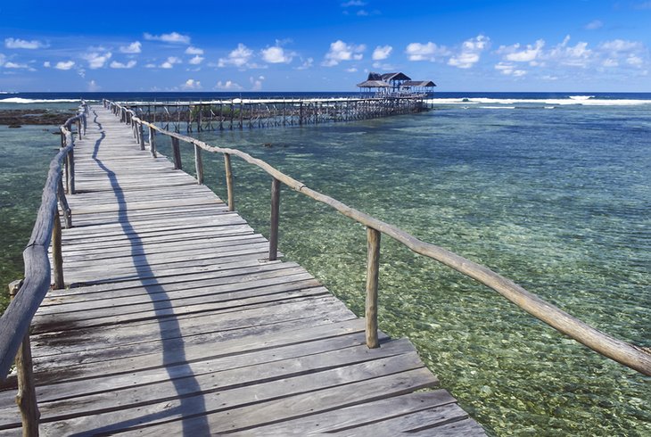Wooden walkway for surfers to access the Cloud 9 surf break on Siargao Island