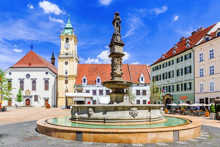 Main square in Bratislava and the City Hall