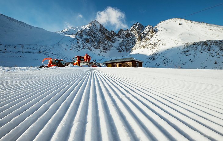 Freshly groomed ski slopes in Tatranská Lomnica, Slovakia