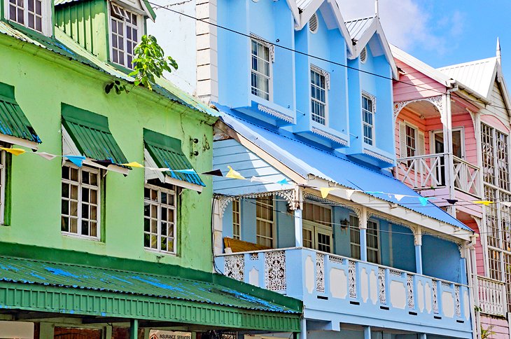 Pastel-colored buildings in Castries