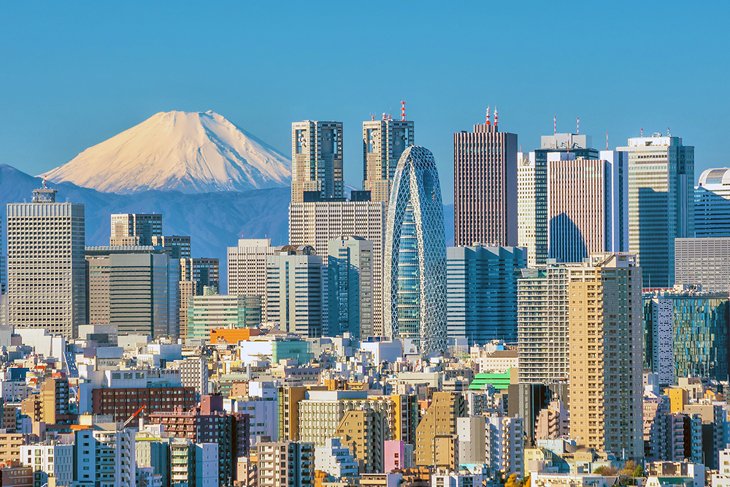 Tokyo skyline and snowcapped Mount Fuji