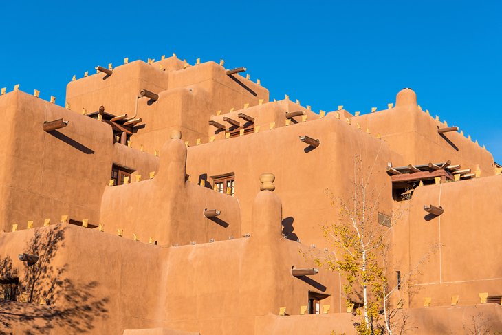 Pueblo-style adobe building in Santa Fe, New Mexico