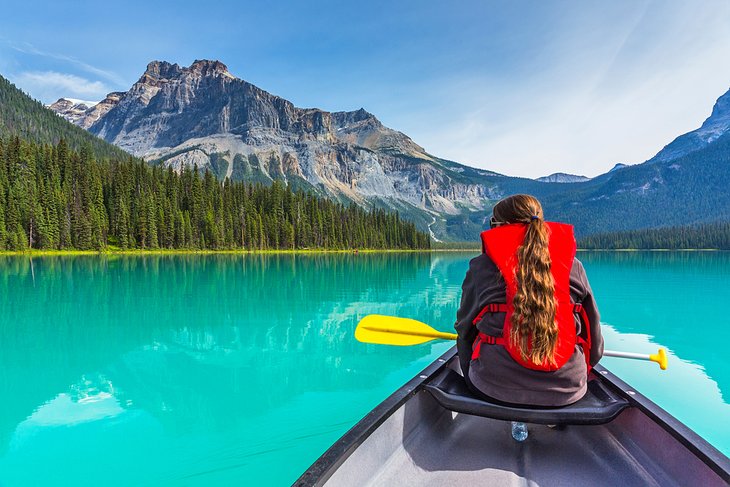 Canoeing on Emerald Lake in Yoho National Park