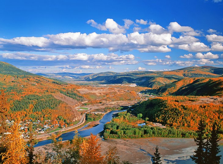 View over Dawson City and the Klondike and Yukon rivers