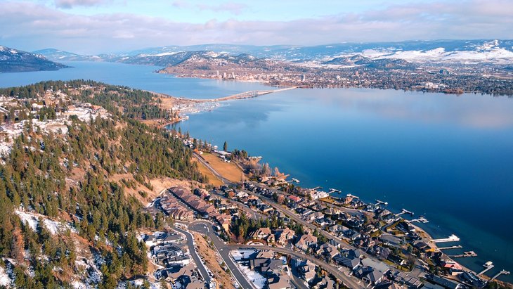 Aerial view of Kelowna and Okanagan Lake