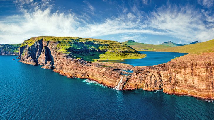 Sorvagsvatn Lake and the Bosdalafossur waterfall, Faroe Islands