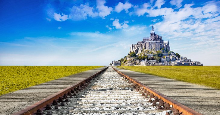 Train tracks and Mont Saint-Michel